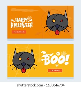 Happy Halloween invitation design with cat vector