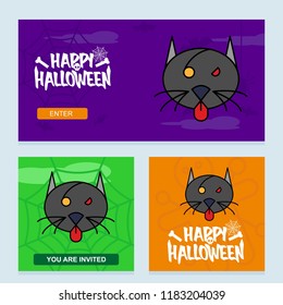 Happy Halloween invitation design with cat vector
