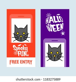 Happy Halloween invitation design with cat vector