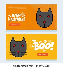 Happy Halloween invitation design with cat vector