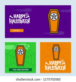 Happy Halloween invitation design with coffin vector