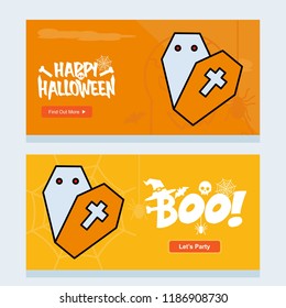 Happy Halloween invitation design with coffin vector