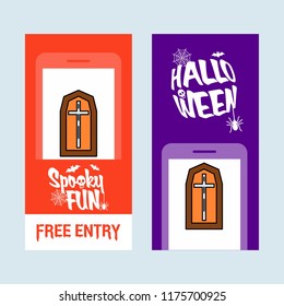 Happy Halloween invitation design with coffins vector