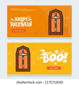 Happy Halloween invitation design with coffins vector