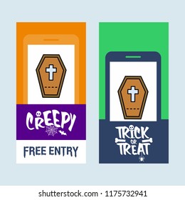 Happy Halloween invitation design with coffins vector