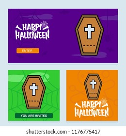 Happy Halloween invitation design with coffins vector
