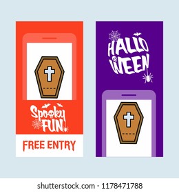 Happy Halloween invitation design with coffins vector