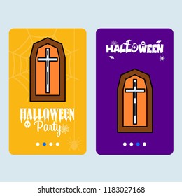 Happy Halloween invitation design with coffins vector