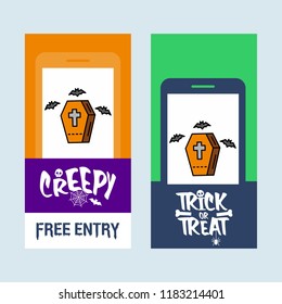 Happy Halloween invitation design with coffins vector