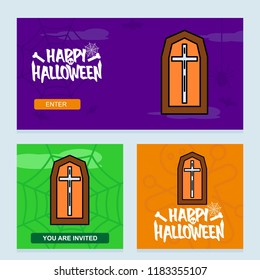 Happy Halloween invitation design with coffins vector