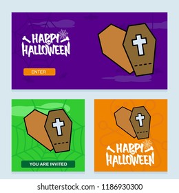Happy Halloween invitation design with coffins vector