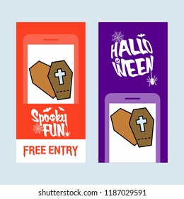 Happy Halloween invitation design with coffins vector