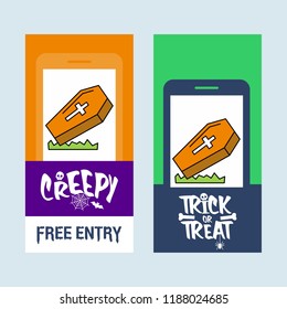 Happy Halloween invitation design with coffins vector