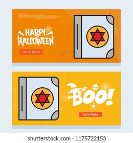 Happy Halloween invitation design with devil book vector