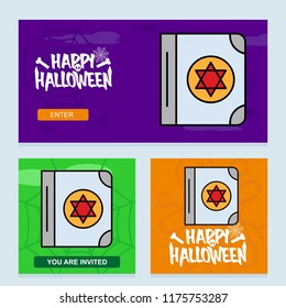 Happy Halloween invitation design with devil book vector
