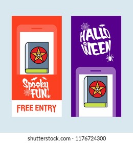 Happy Halloween invitation design with devil book vector