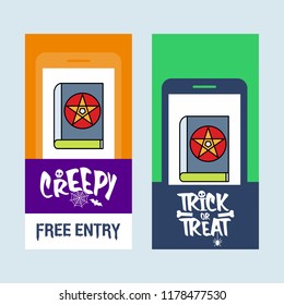 Happy Halloween invitation design with devil book vector