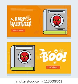 Happy Halloween invitation design with devil book vector