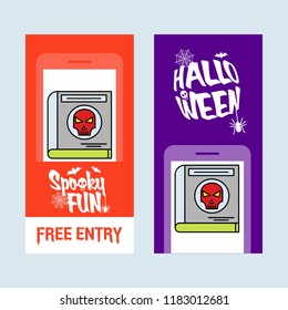 Happy Halloween invitation design with devil book vector