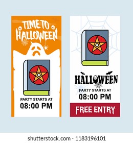 Happy Halloween invitation design with devil book vector
