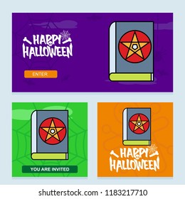 Happy Halloween invitation design with devil book vector
