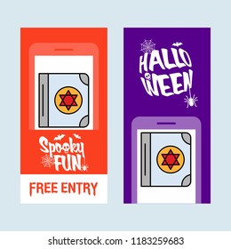 Happy Halloween invitation design with devil book vector