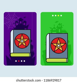 Happy Halloween invitation design with devil book vector