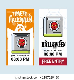 Happy Halloween invitation design with devil book vector