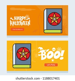 Happy Halloween invitation design with devil book vector