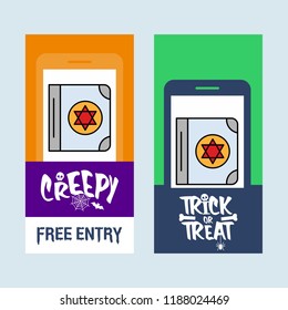 Happy Halloween invitation design with devil book vector