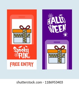 Happy Halloween invitation design with giftbox vector