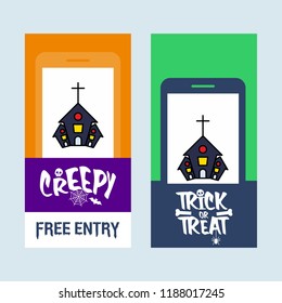 Happy Halloween invitation design with hunted house vector