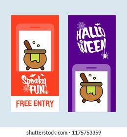 Happy Halloween invitation design with pot vector