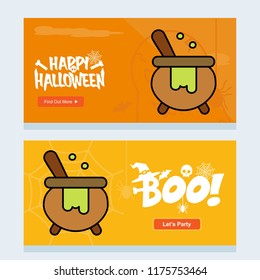 Happy Halloween invitation design with pot vector