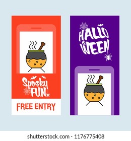 Happy Halloween invitation design with pot vector