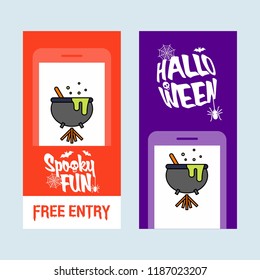 Happy Halloween invitation design with pot vector