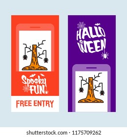 Happy Halloween invitation design with tree and bat vector