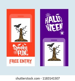 Happy Halloween invitation design with tree and bat vector