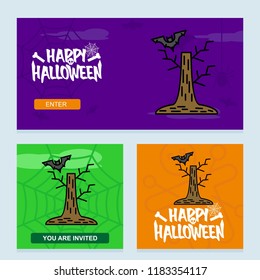 Happy Halloween invitation design with tree and bat vector