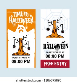 Happy Halloween invitation design with tree and bat vector
