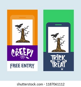 Happy Halloween invitation design with tree and bat vector