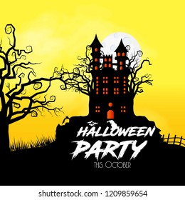 Happy Halloween invitation design with yellow background vector 