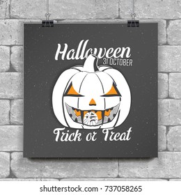 Happy Halloween. Invitation to a party of Halloween. Chalk on a black background. Typographic labels, stickers, logos and badges. Flat vector illustration