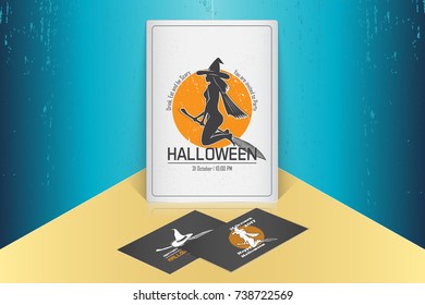 Happy Halloween. Invitation to a party of Halloween. Mock up style. Typographic labels, stickers, logos and badges. Flat vector illustration