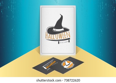 Happy Halloween. Invitation to a party of Halloween. Mock up style. Typographic labels, stickers, logos and badges. Flat vector illustration