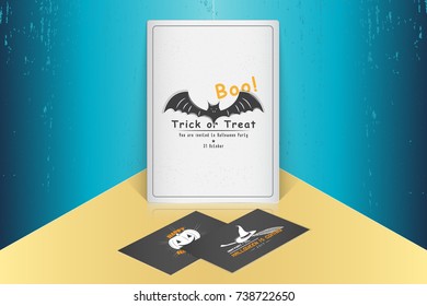 Happy Halloween. Invitation to a party of Halloween. Mock up style. Typographic labels, stickers, logos and badges. Flat vector illustration