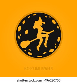 Happy halloween invitations set templates with  moon and witch on a broomstick. Night party design for banner, invitation, menu, greeting card, poster templates Place for text