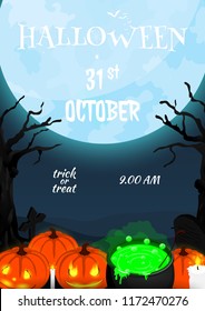 happy halloween isometric cauldron jack o lantern,poster paper size vector  