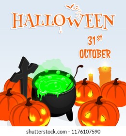 happy halloween isometric cauldron pumkin vector  