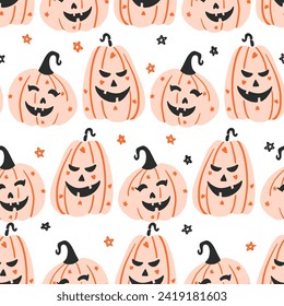 Happy Halloween Jack o Lantern Vector Seamless Pattern